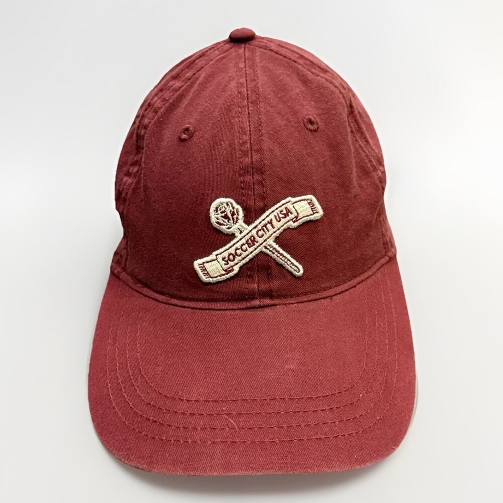 Dutch Bros Coffee Mens Maroon Soccer City USA PDX Embroidered Strapback Hat Cap